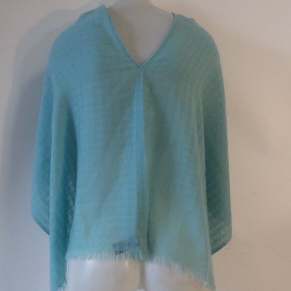 Women Shih Aqua Blue Pure Cashmere Light Knit Shawl Cover OS - Picture 7 of 15